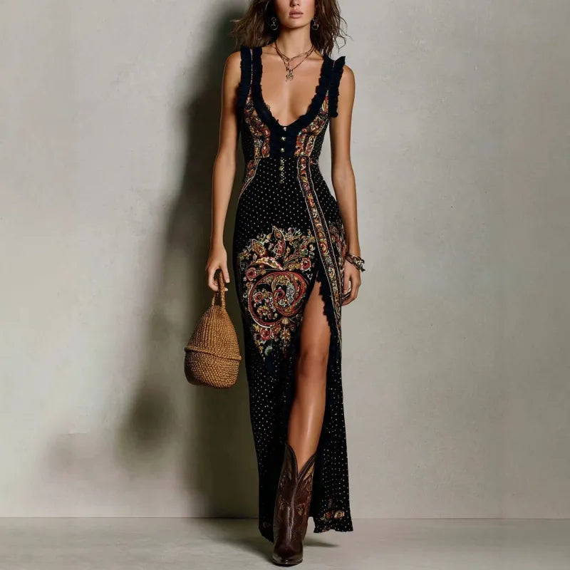 Apolónia - Vestido Bohémio com Racha Elegante