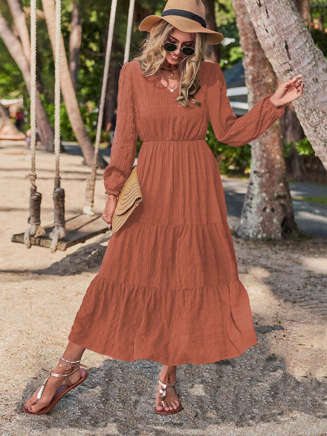 Madalena - Vestido Midi de Manga Comprida