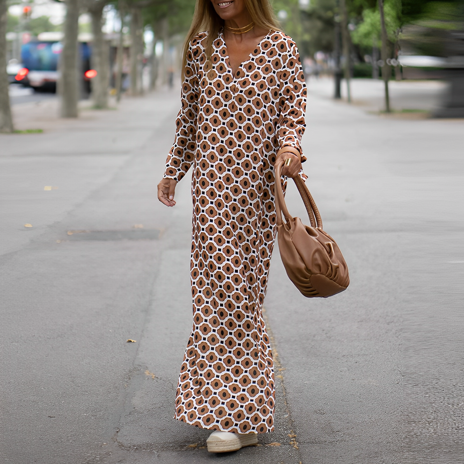 Juliet™ Vestido longo com decote em V estampado