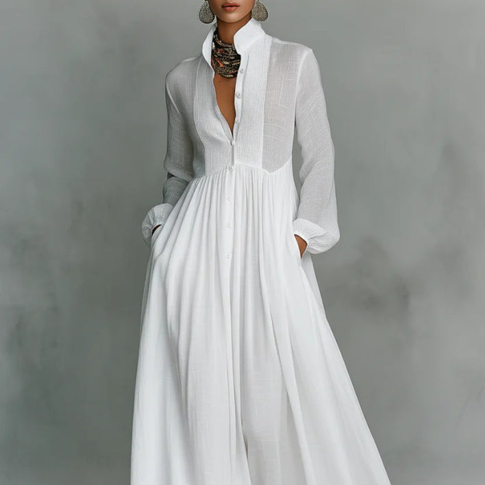 Elisa™ – Vestido Branco de Manga Comprida