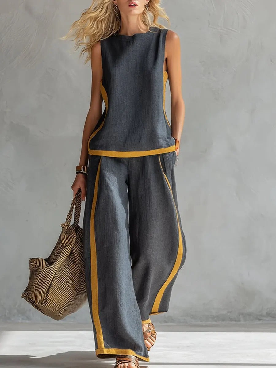 Leila – Conjunto elegante de colete e calças