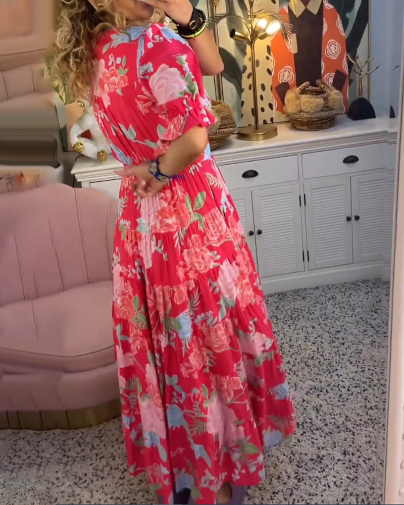 Catrisa™ - Vestido com decote em V e estampa floral e bolsos