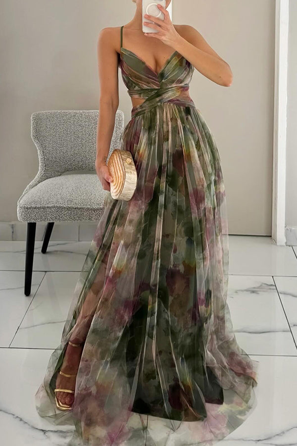 Giselle - Vestido longo com estampa floral encantadora