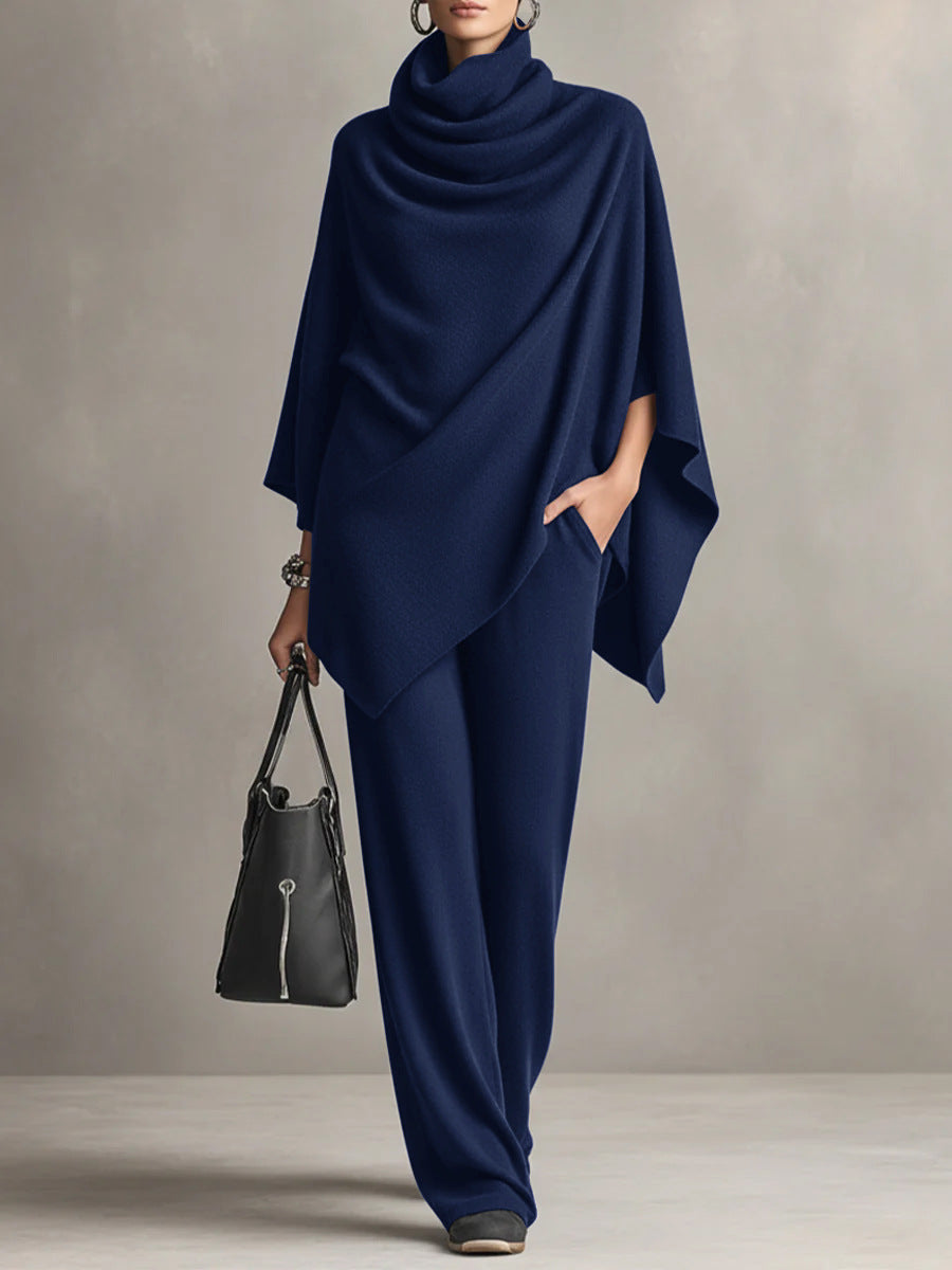 Juana – Conjunto elegante com poncho drapeado e calças