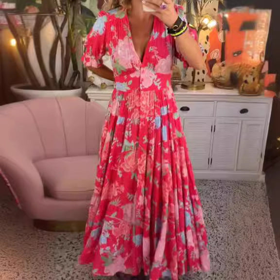 Grace™ — Vestido Floral Elegante com Decote em V