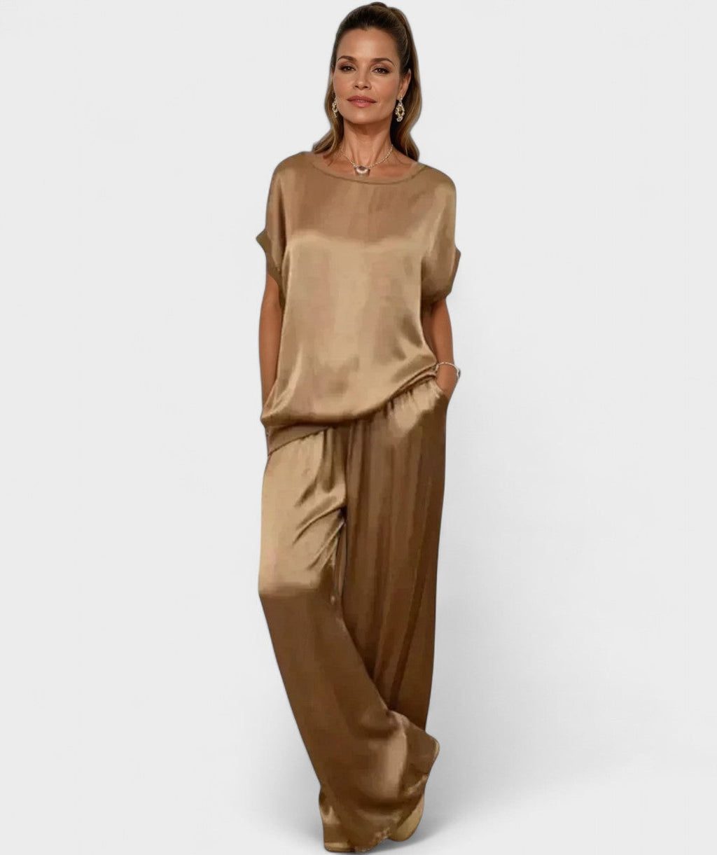 Alyra - Conjunto feminino com textura acetinada