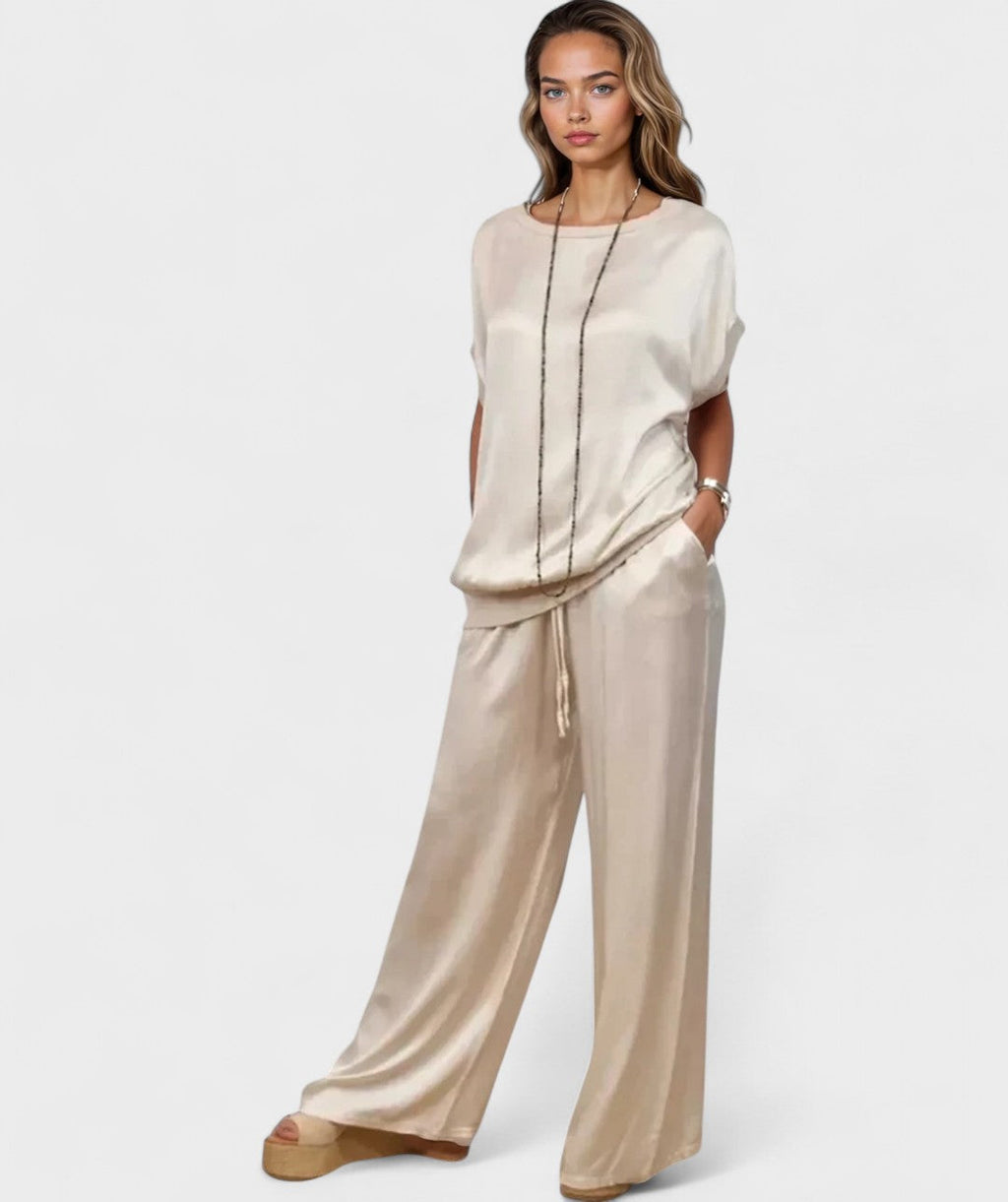 Alyra - Conjunto feminino com textura acetinada