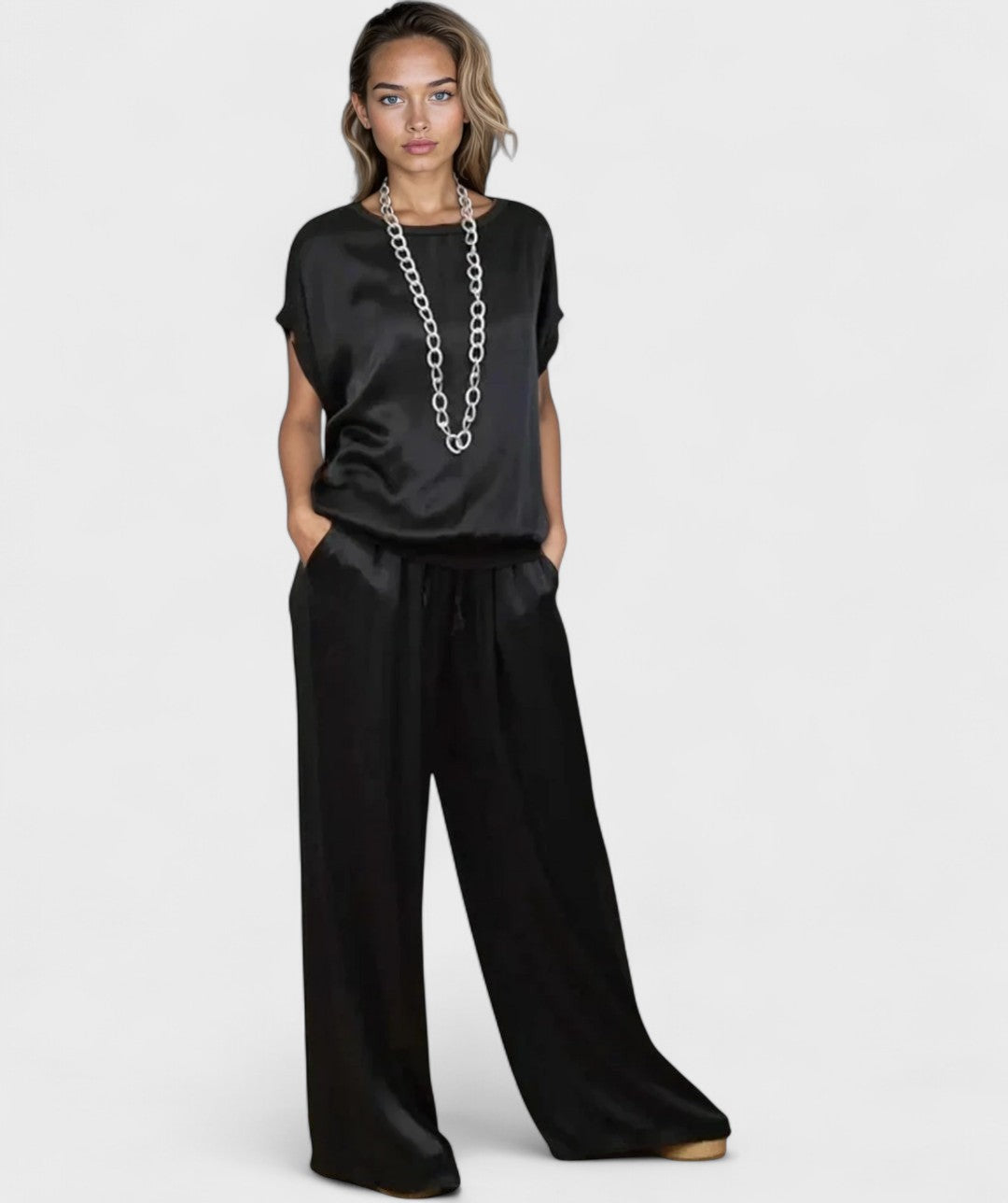 Alyra - Conjunto feminino com textura acetinada