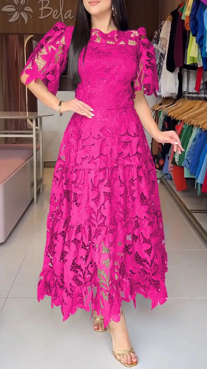 Madalena — Vestido Midi com Renda e Bordados