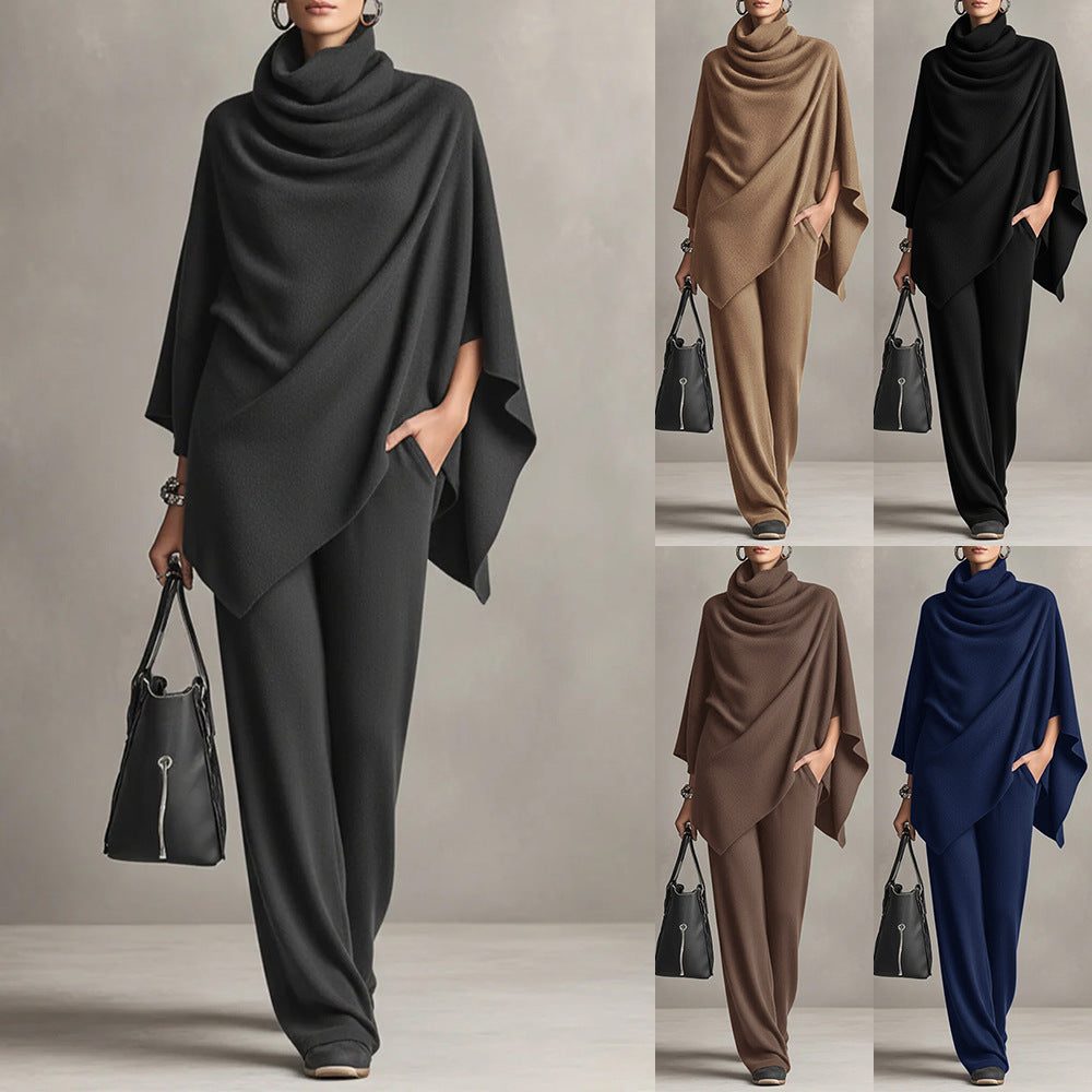 Juana – Conjunto elegante com poncho drapeado e calças