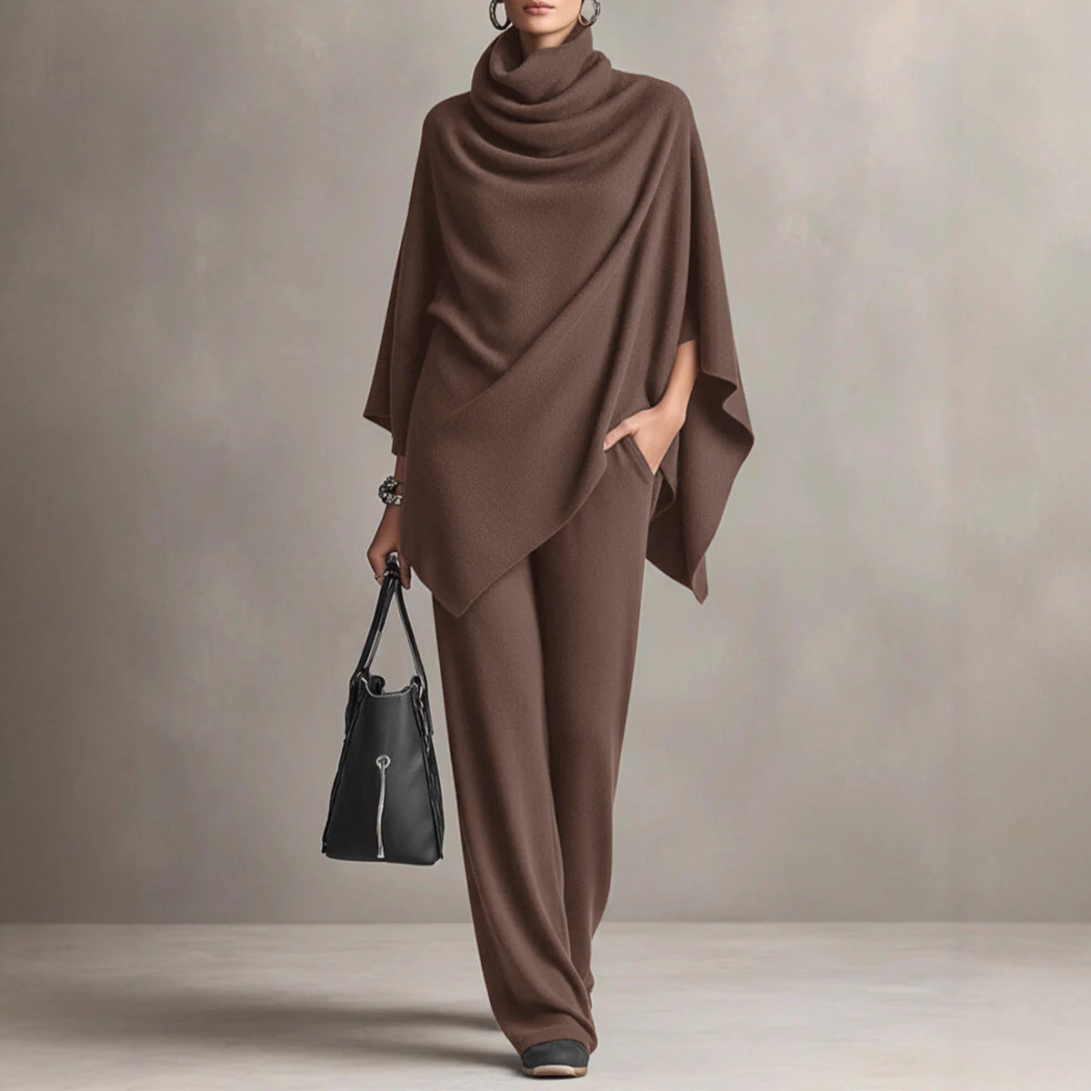 Juana – Conjunto elegante com poncho drapeado e calças